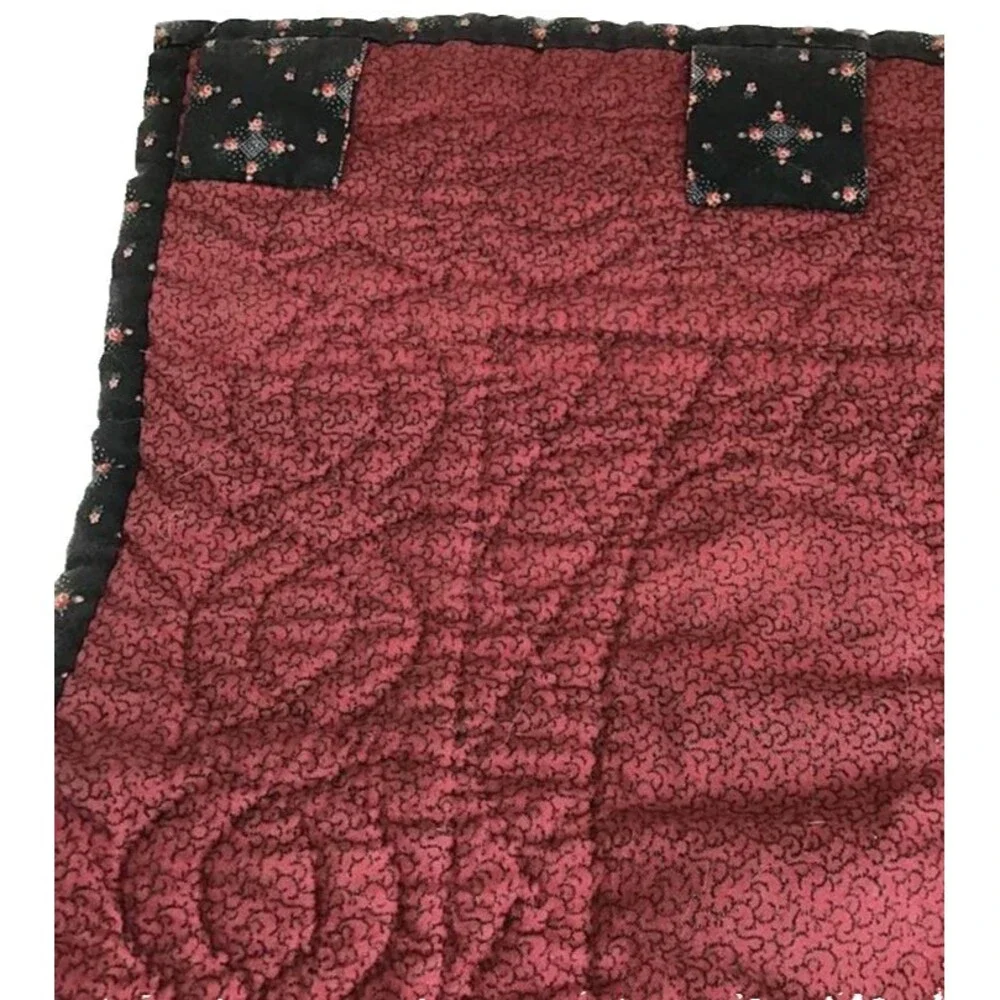 Wall Hanging Quilt Roses Cross Stitch Burgundy Handmade Vintage Handquilted